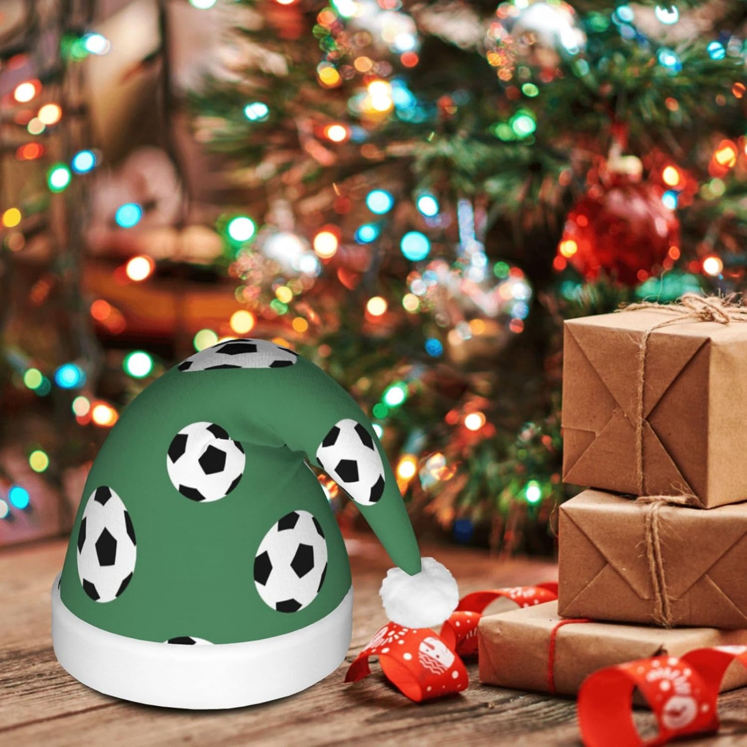 Soccer Print LED Christmas Hat Unisex Adult Beanie