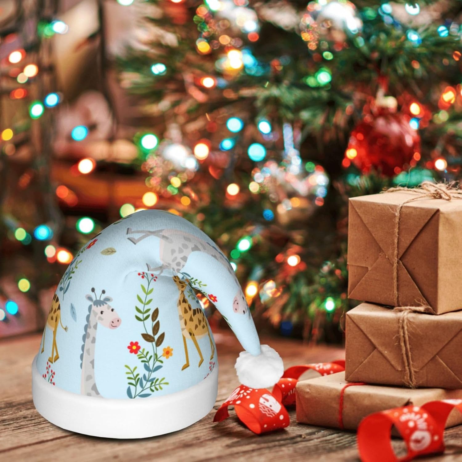 QINZHENG Cute Giraffe Flowers Santa Hat with LED Lights