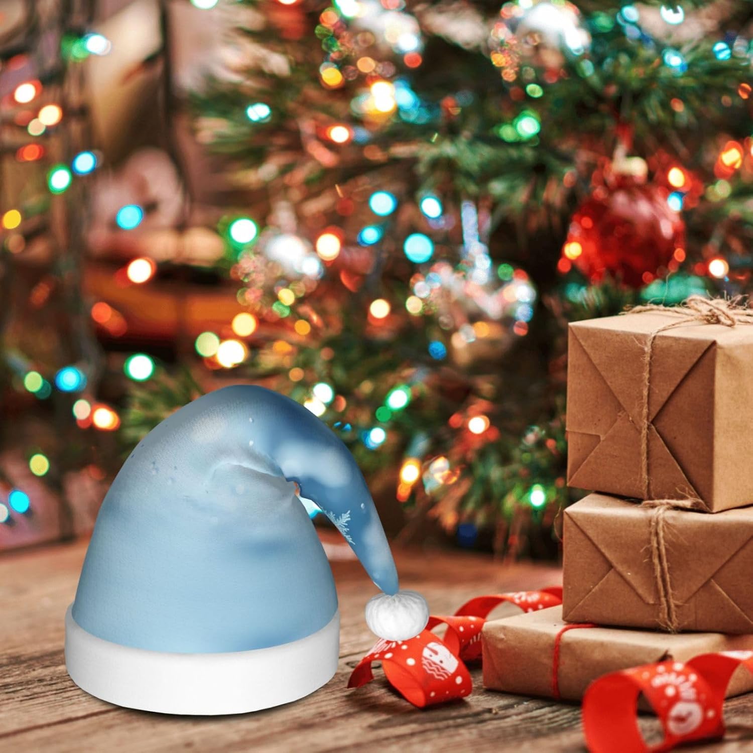 Blue Christmas Snowflake Print Santa Hat Plush