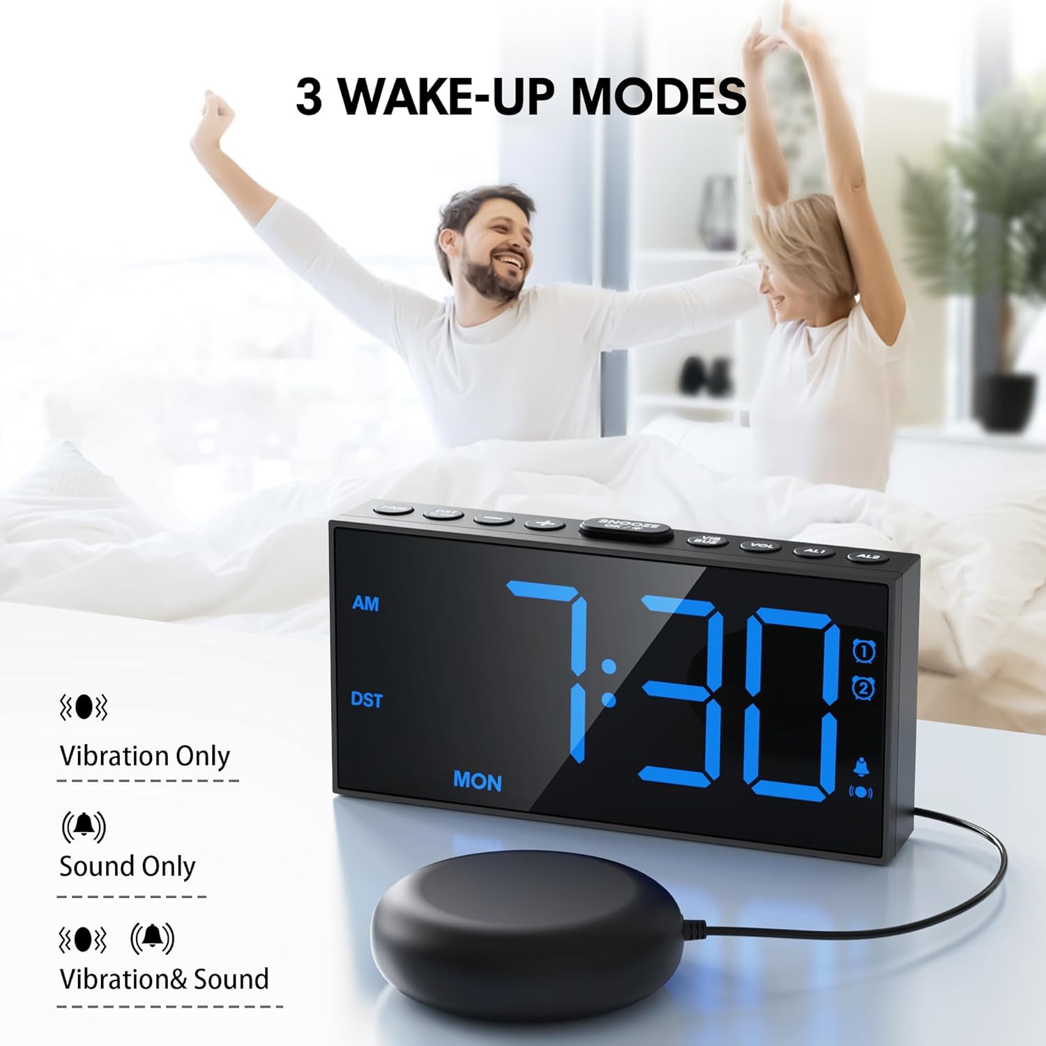Mesqool Loud Alarm Clock with Vibration for Hearing Impaired