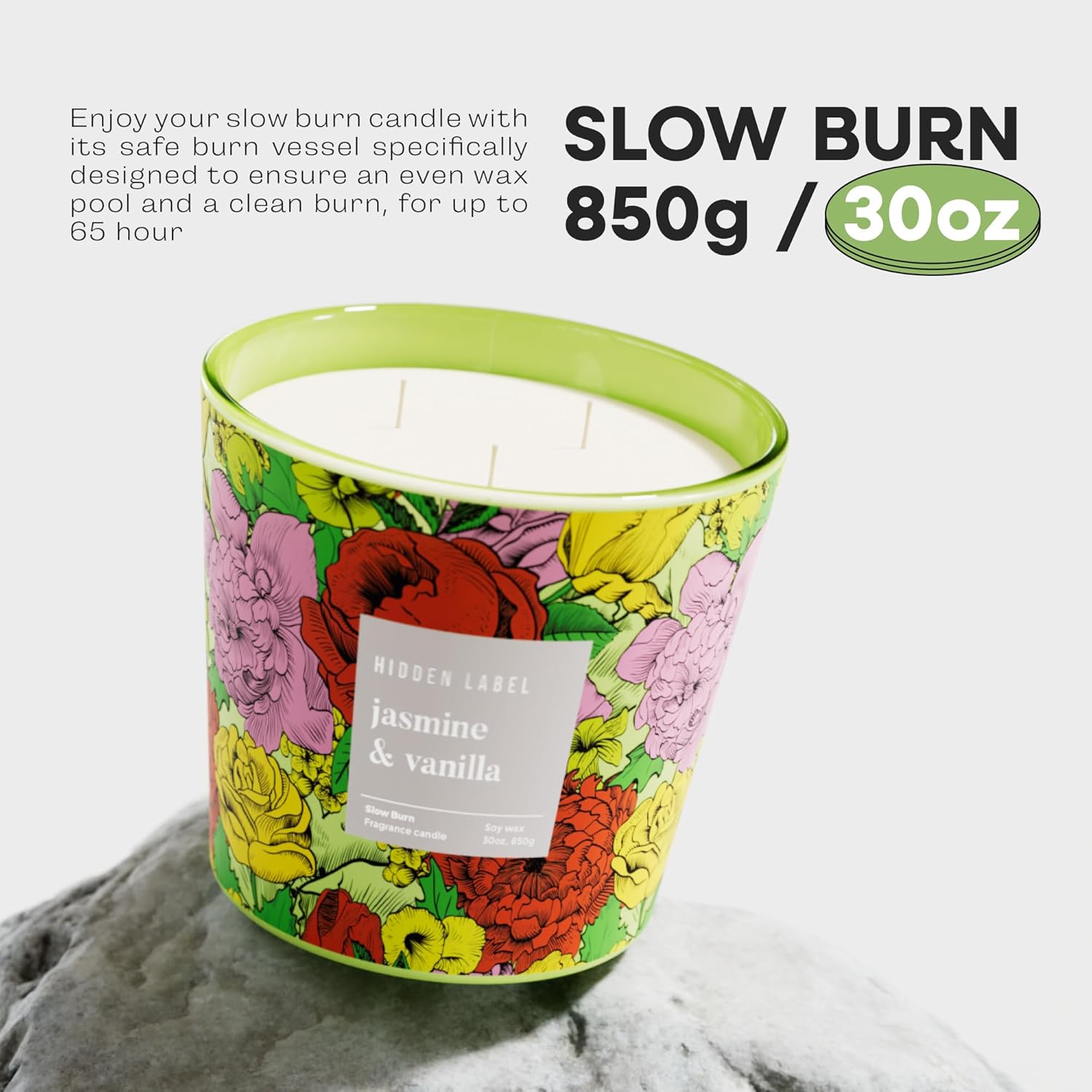 Hidden Label Luxury 3-Wick Soy Candle Jasmine Vanilla Scent 30oz