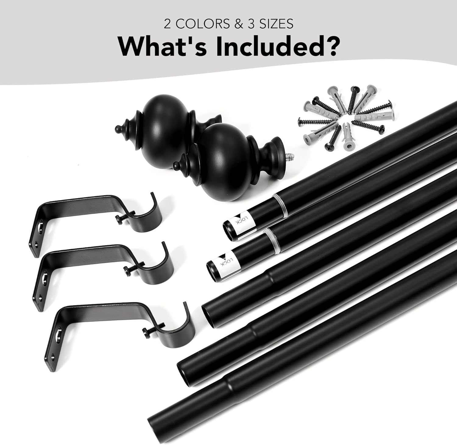 Deconovo Heavy Duty Black Curtain Rod Adjustable 48-84 Inch