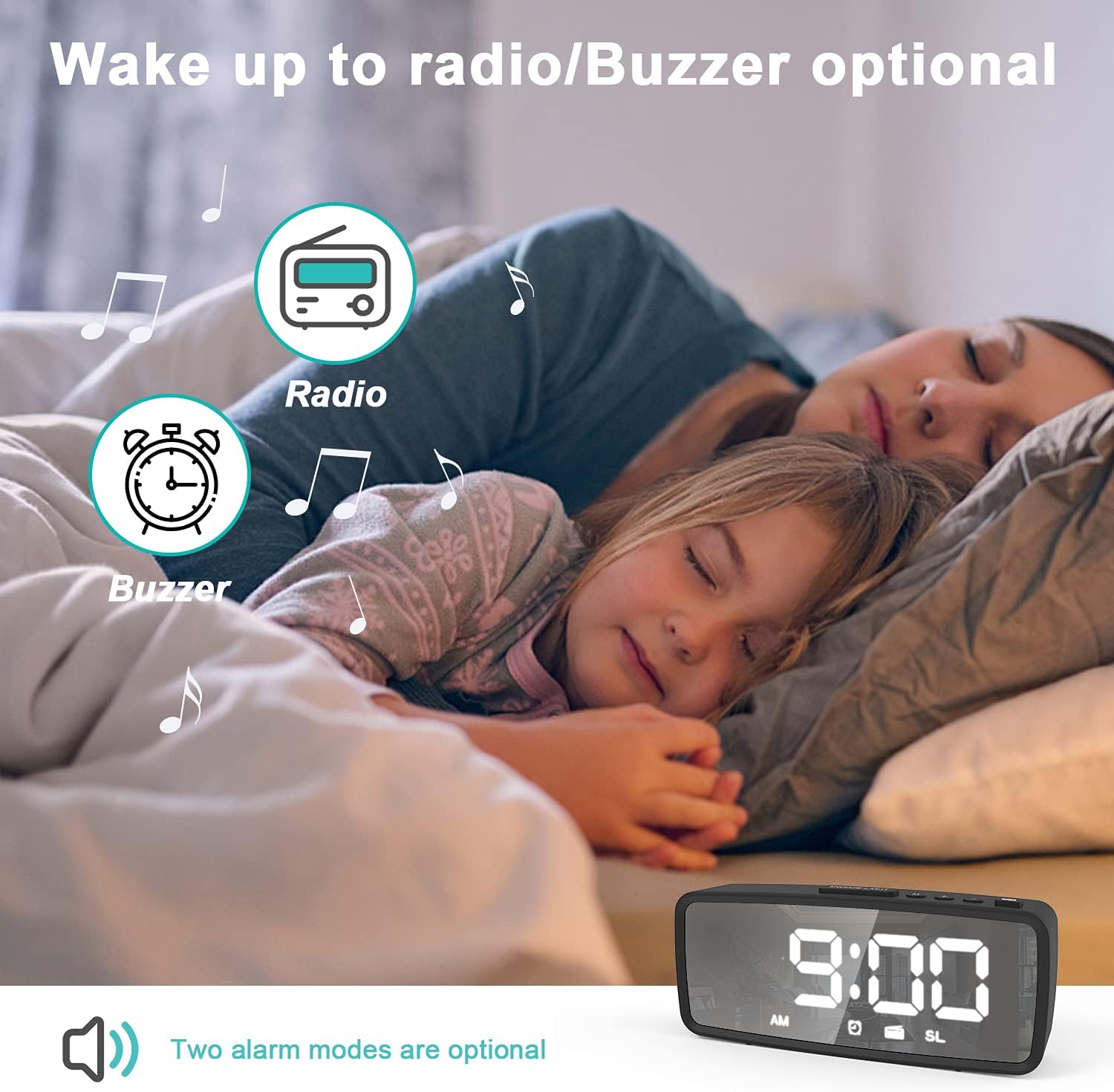 VAUNO Radio Alarm Clock with FM Radio and Adjustable Brightness