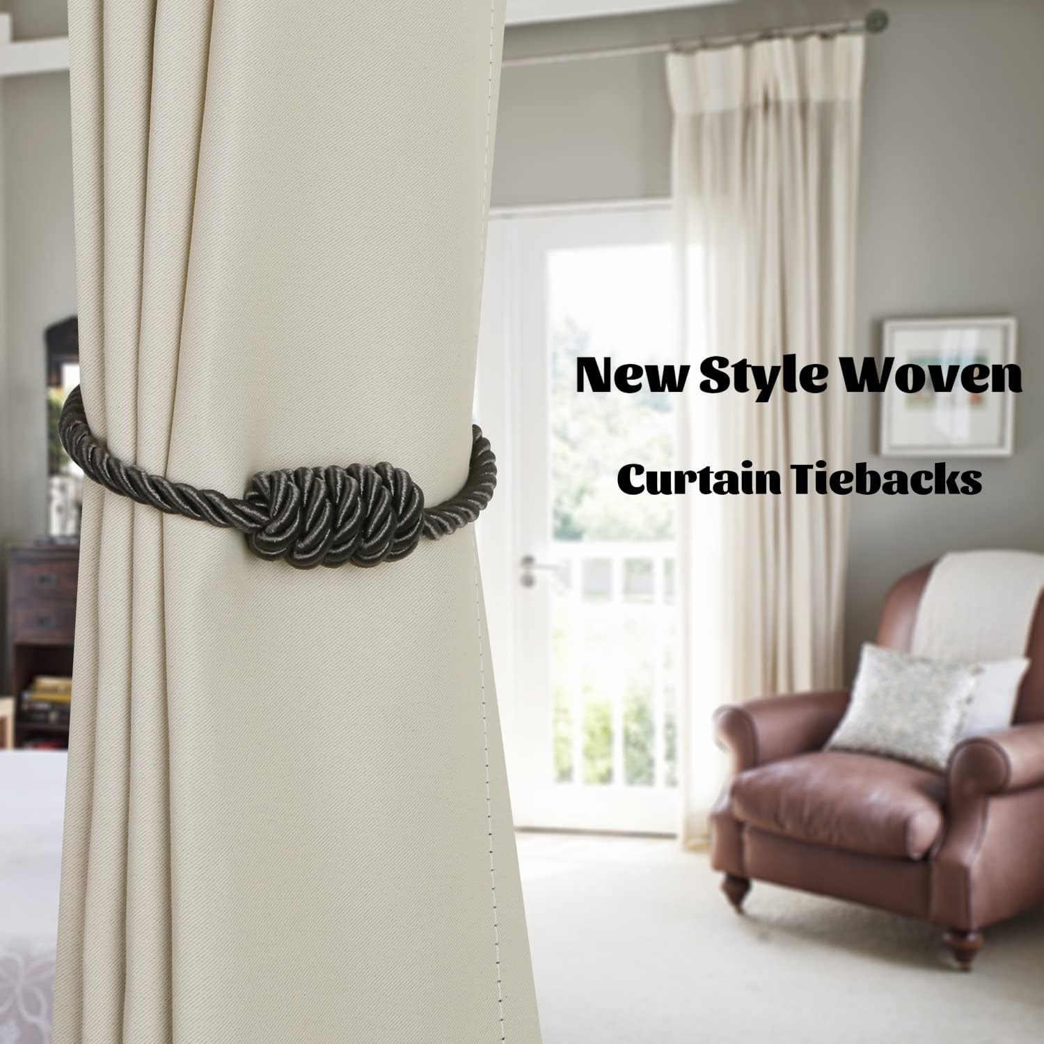 BEL AVENIR Magnetic Curtain Holdbacks 4 Pack Charcoal