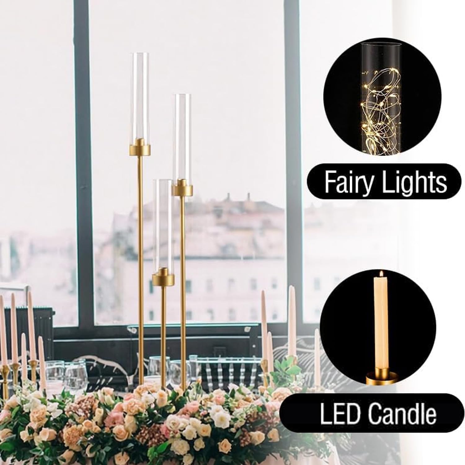 Vincidern 20pcs Gold Candelabra with Acrylic Lampshade