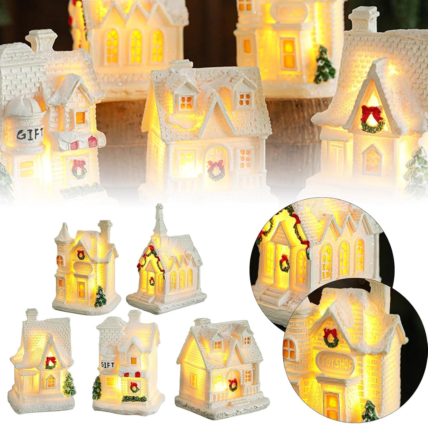 LuxeOne Christmas Village Houses with LED Lights