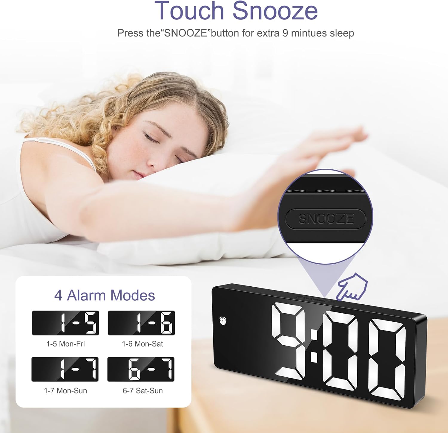 OQIMAX Digital Alarm Clock with Large Display and Touch Snooze