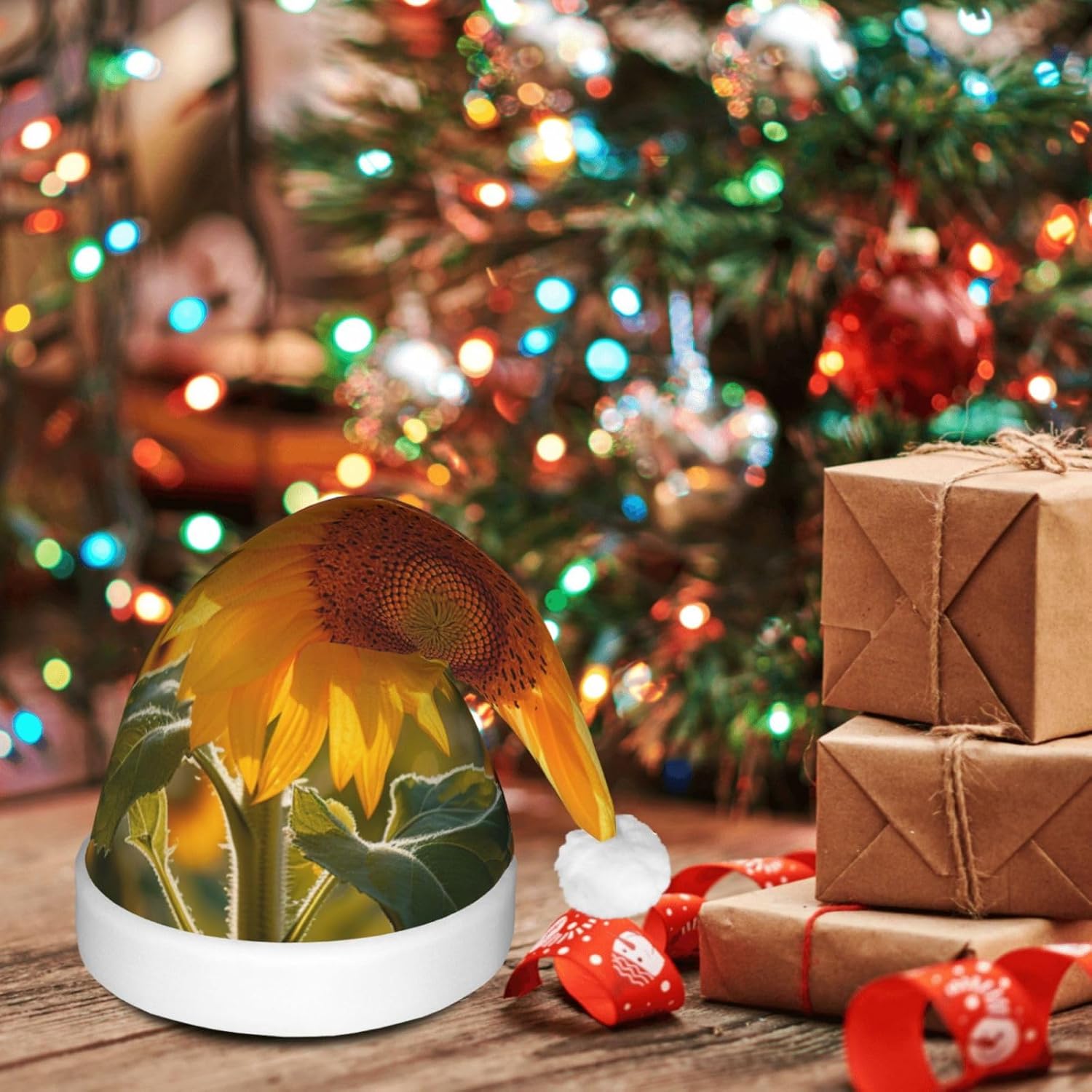 QINZHENG LED Light Up Small Daisy Print Santa Hat