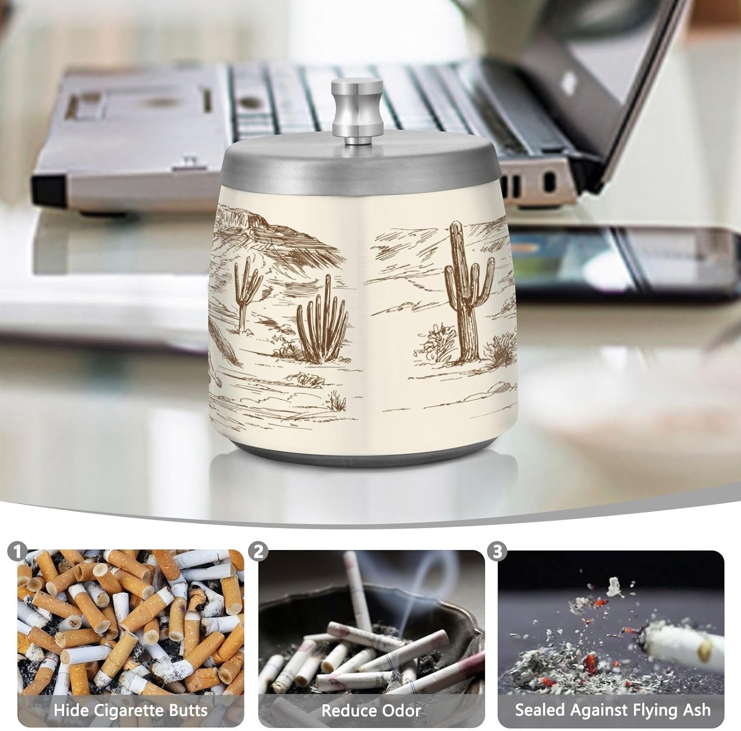 YANENDIE Western Desert Cowboy Ashtray with Lid