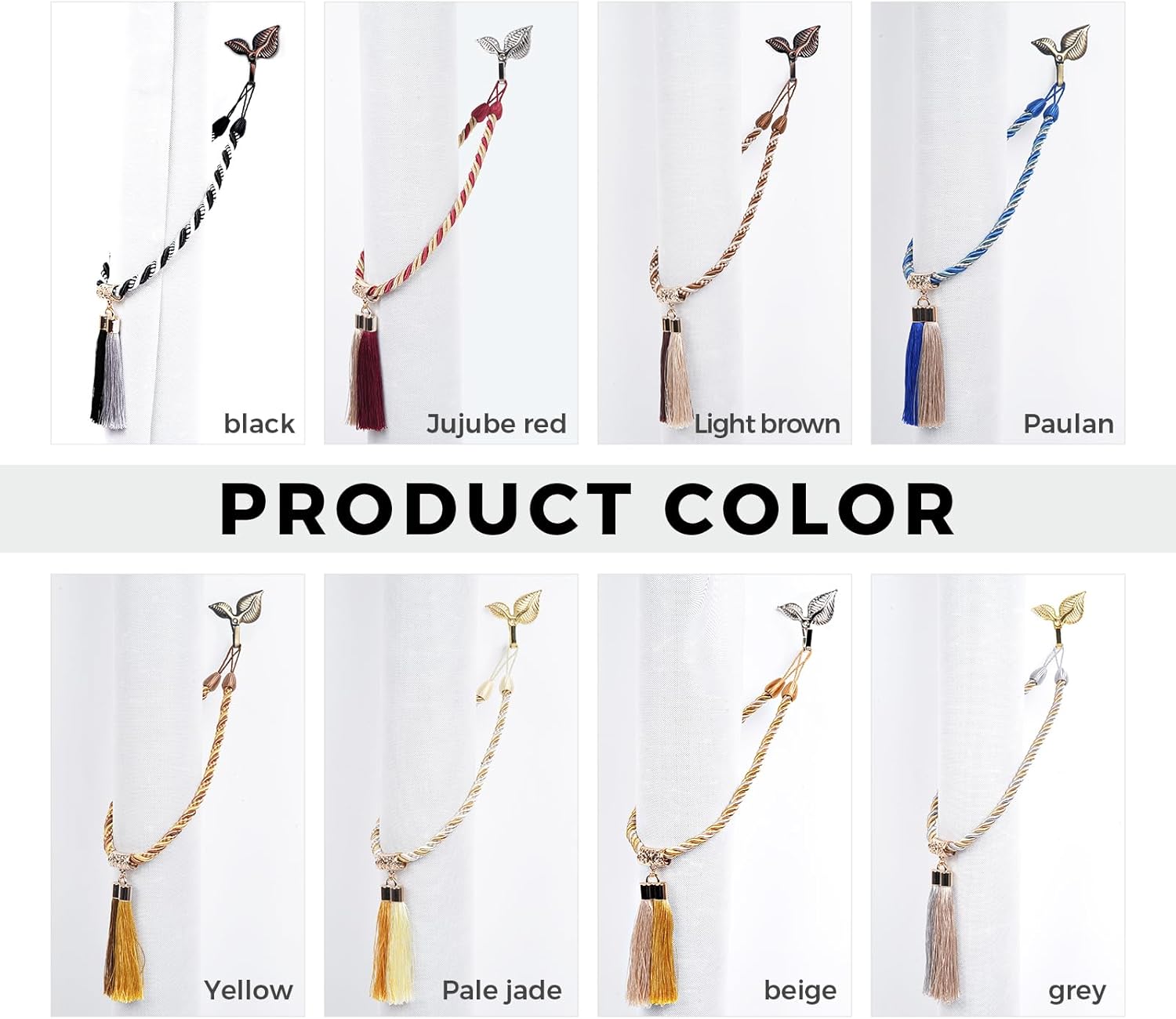 Grey Napoleon Style Curtain Tiebacks with Hooks