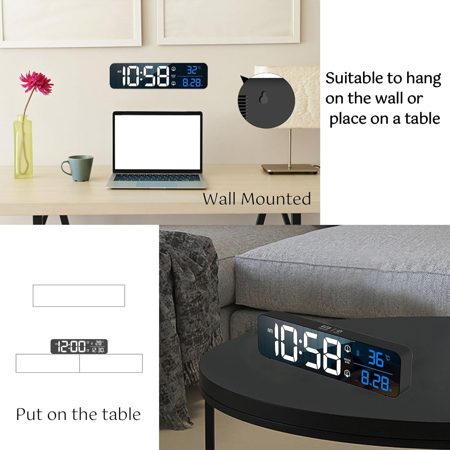LED Alarm Clock with Voice Control and Dual Alarm