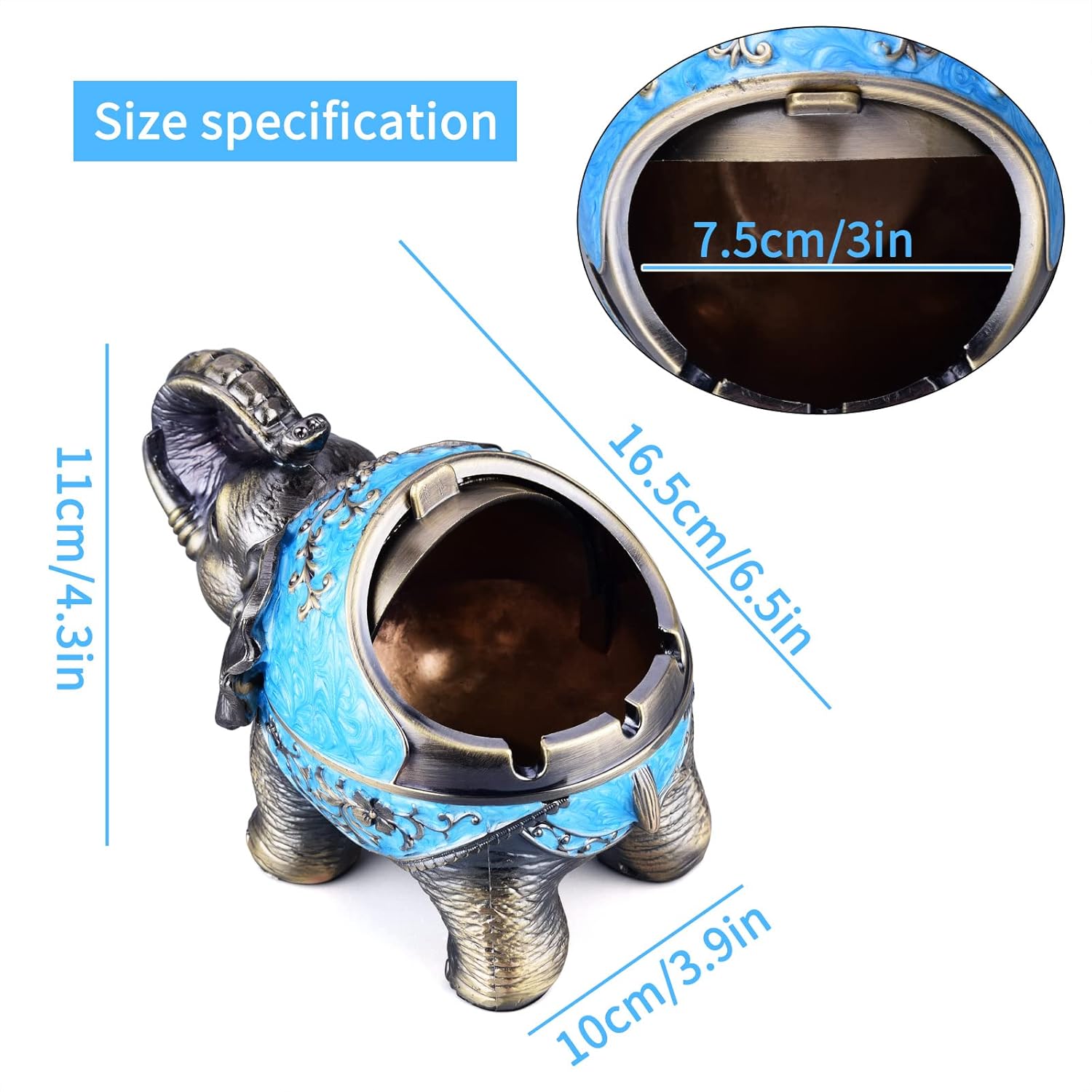 LAUYOO Stand Elephant Windproof Ashtray with Lid