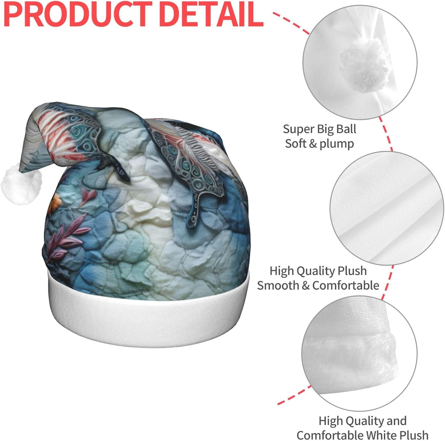 QinZheng Butterfly Stone Print LED Santa Hat for Adults