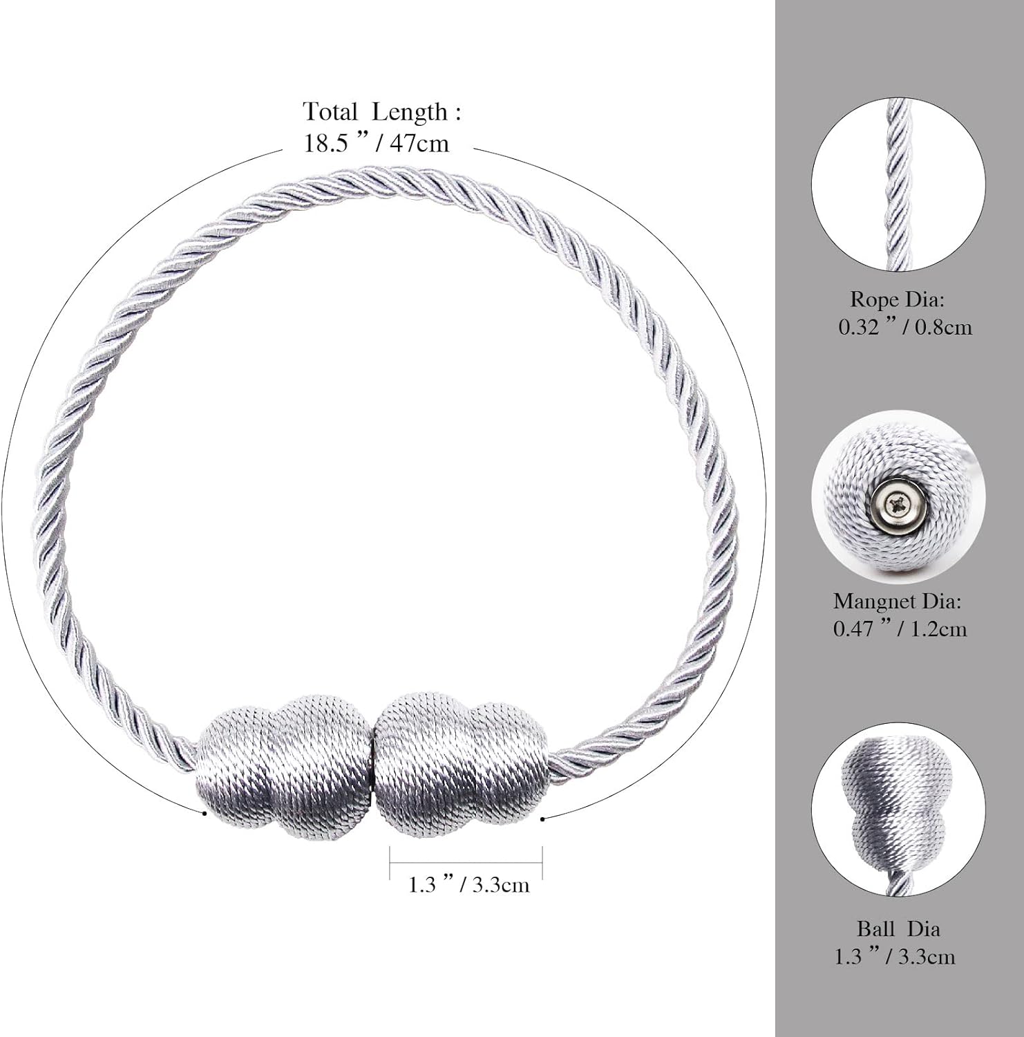 Hangtty Magnetic Curtain Tiebacks 6 Pack Grey