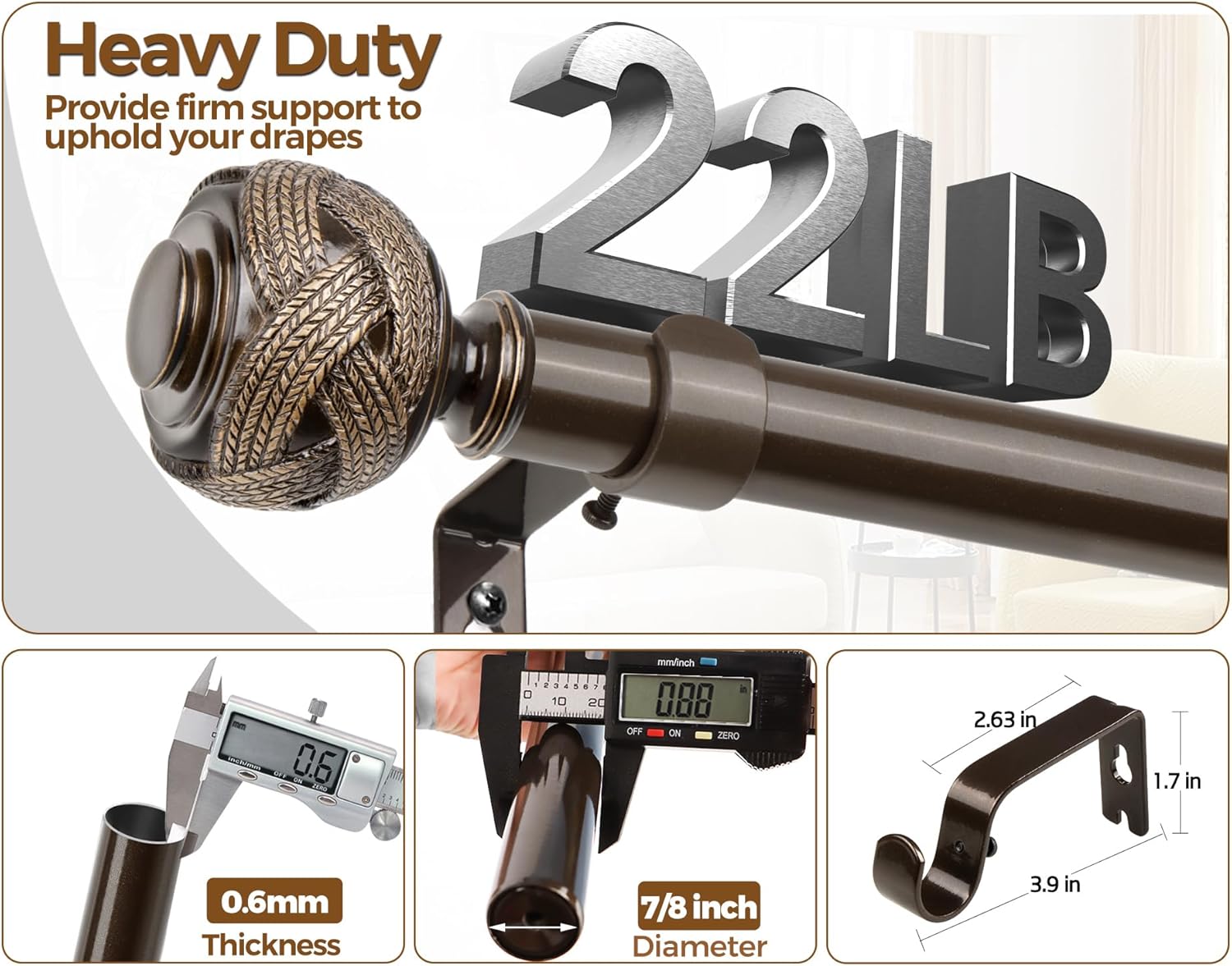 USFOOK Bronze Curtain Rods 48-84 Inch with Leaf Finials