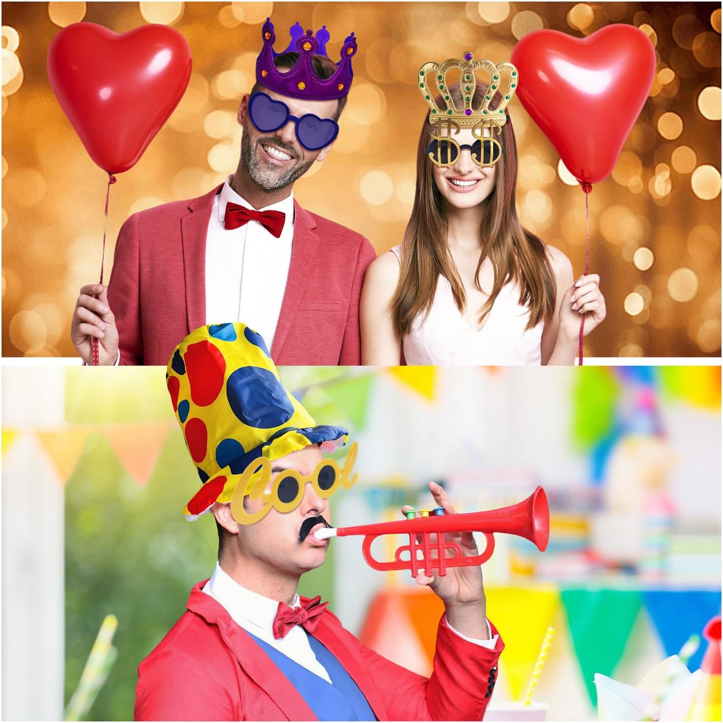 24 Funny Hats and Glasses Photo Booth Set