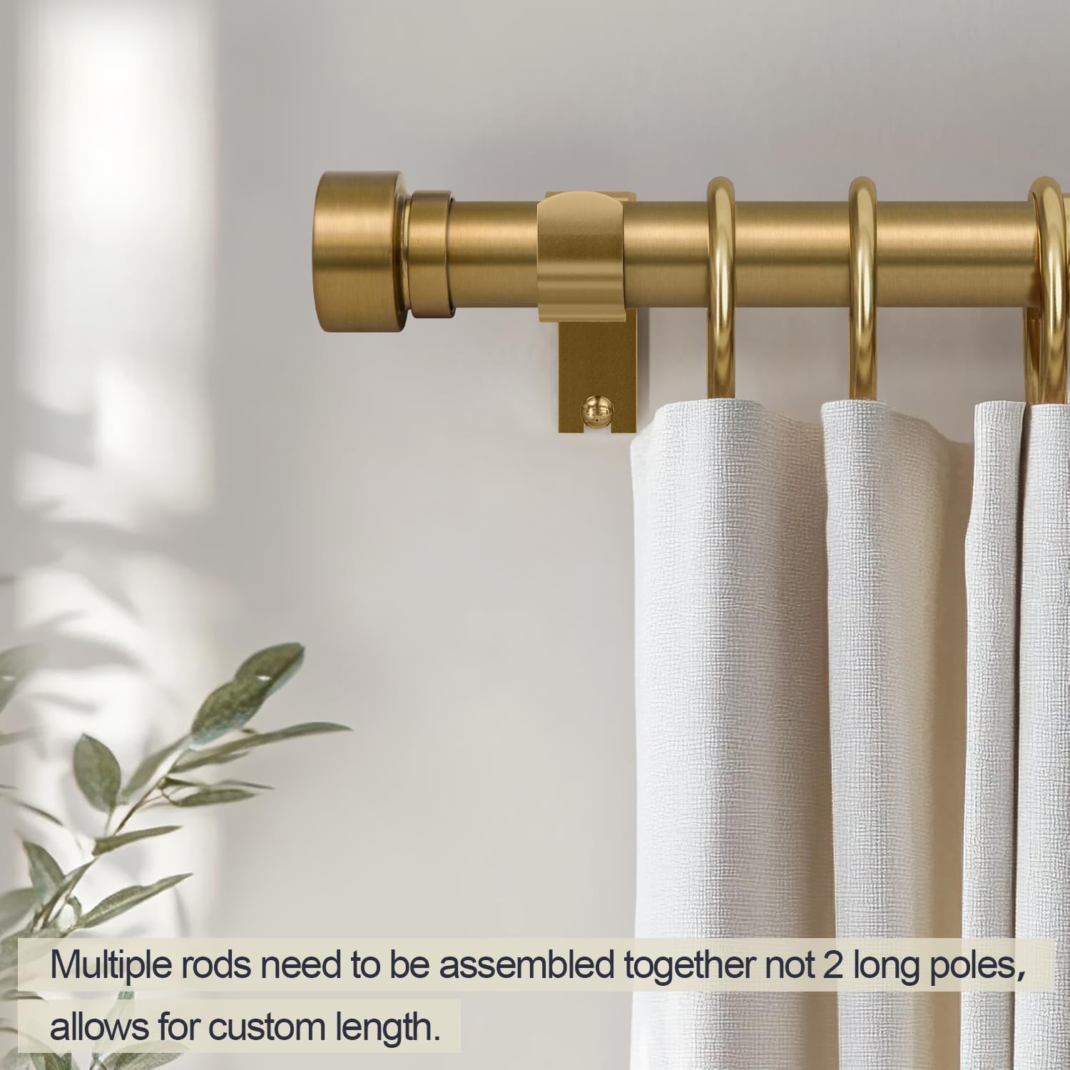 Warm Gold Brass Curtain Rod with Solid Metal Finials