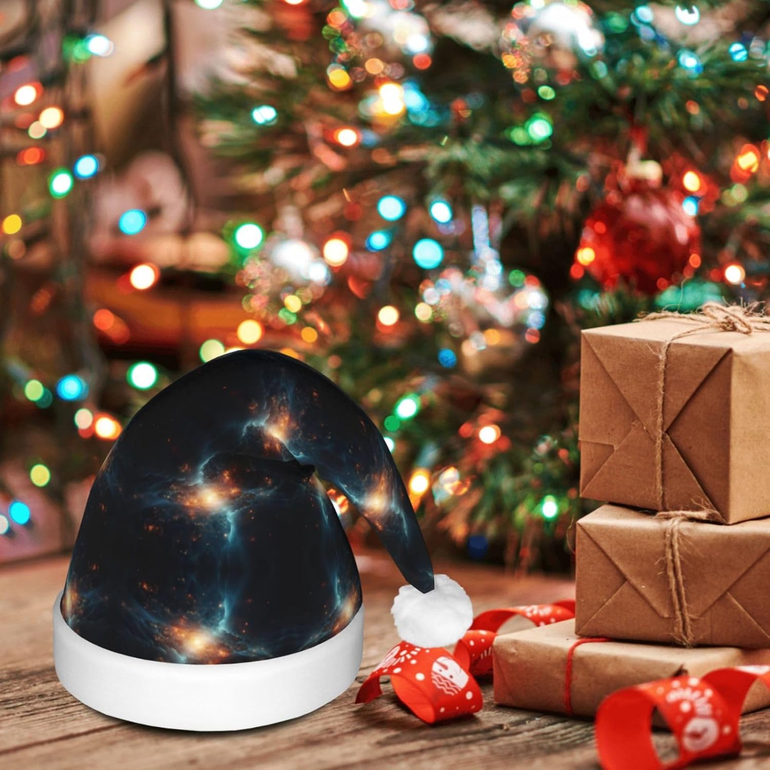 Fun Easter Rabbit Print Christmas Santa Hat Plush Light Up for Adults