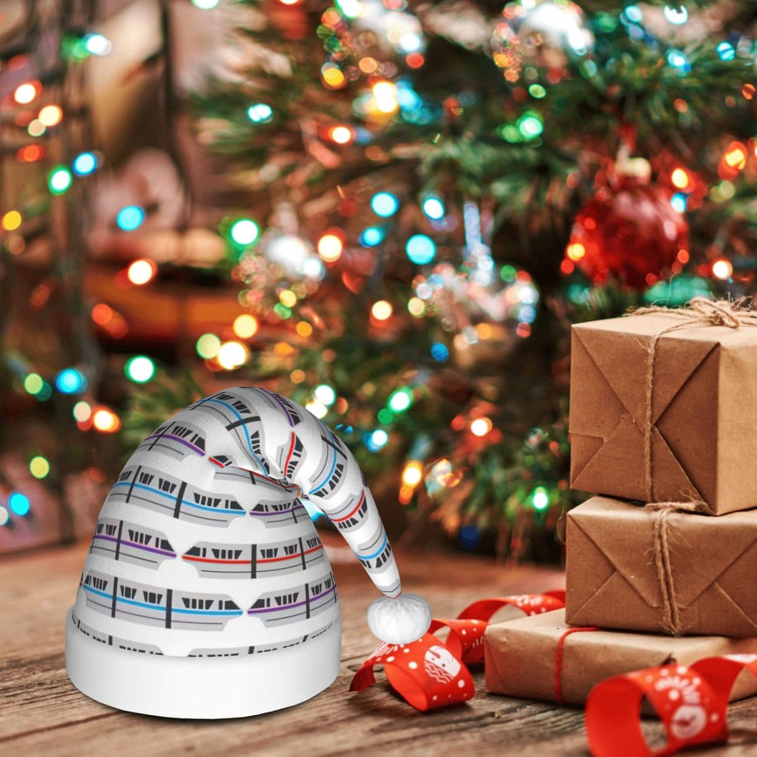 QINZHENG Monorail Train Santa Hat Personalized Christmas Headwear