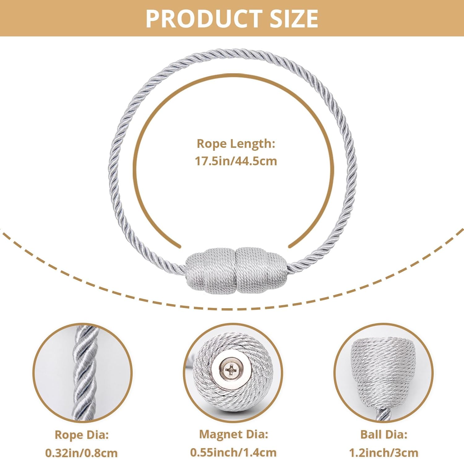 NICEEC 2 Pack Magnetic Curtain Holdbacks Grey