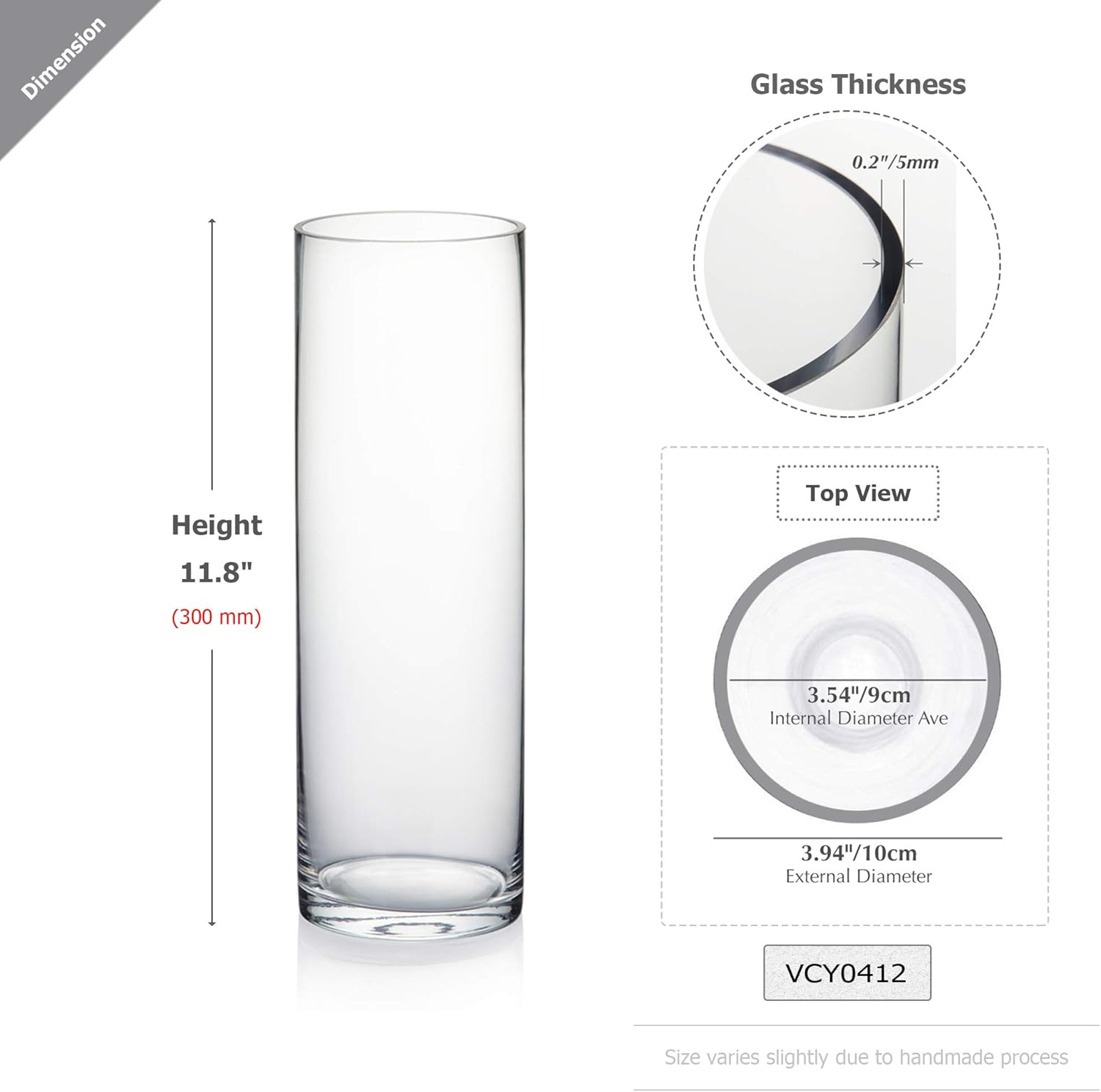 WGVI Thick Weighted Clear Cylinder Glass Vase 4 x 12