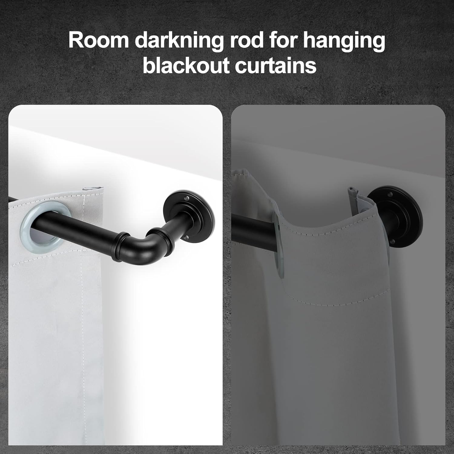 OLV Black Industrial Curtain Rods 48-84 Inch