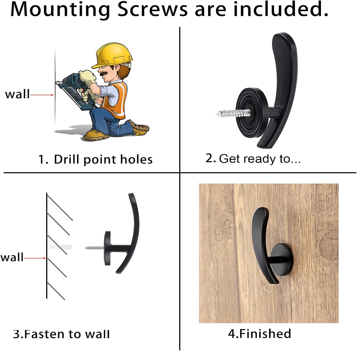 Sumnacon 4Pcs Aluminum Curtain Holdbacks - Black