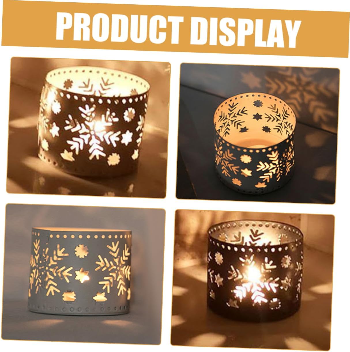Happyyami Christmas Candle Holders White Iron Hollow Snowflake Design