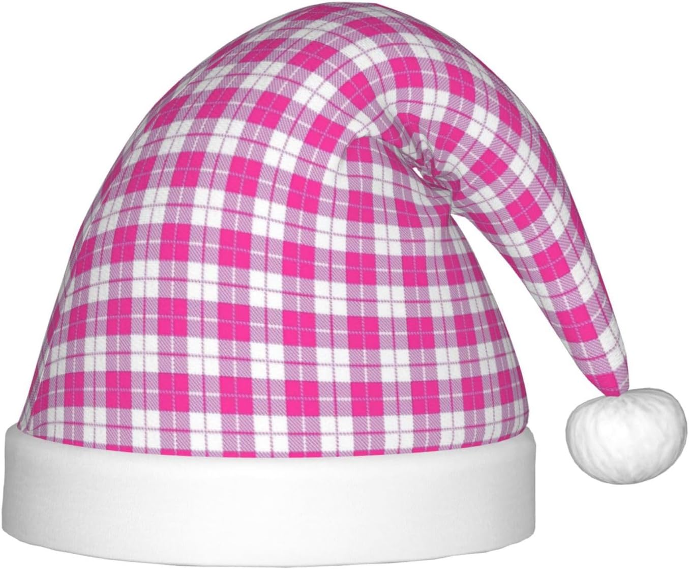 Pink Plaid Christmas Santa Hat Small Size Plush Funny Holiday Headwear