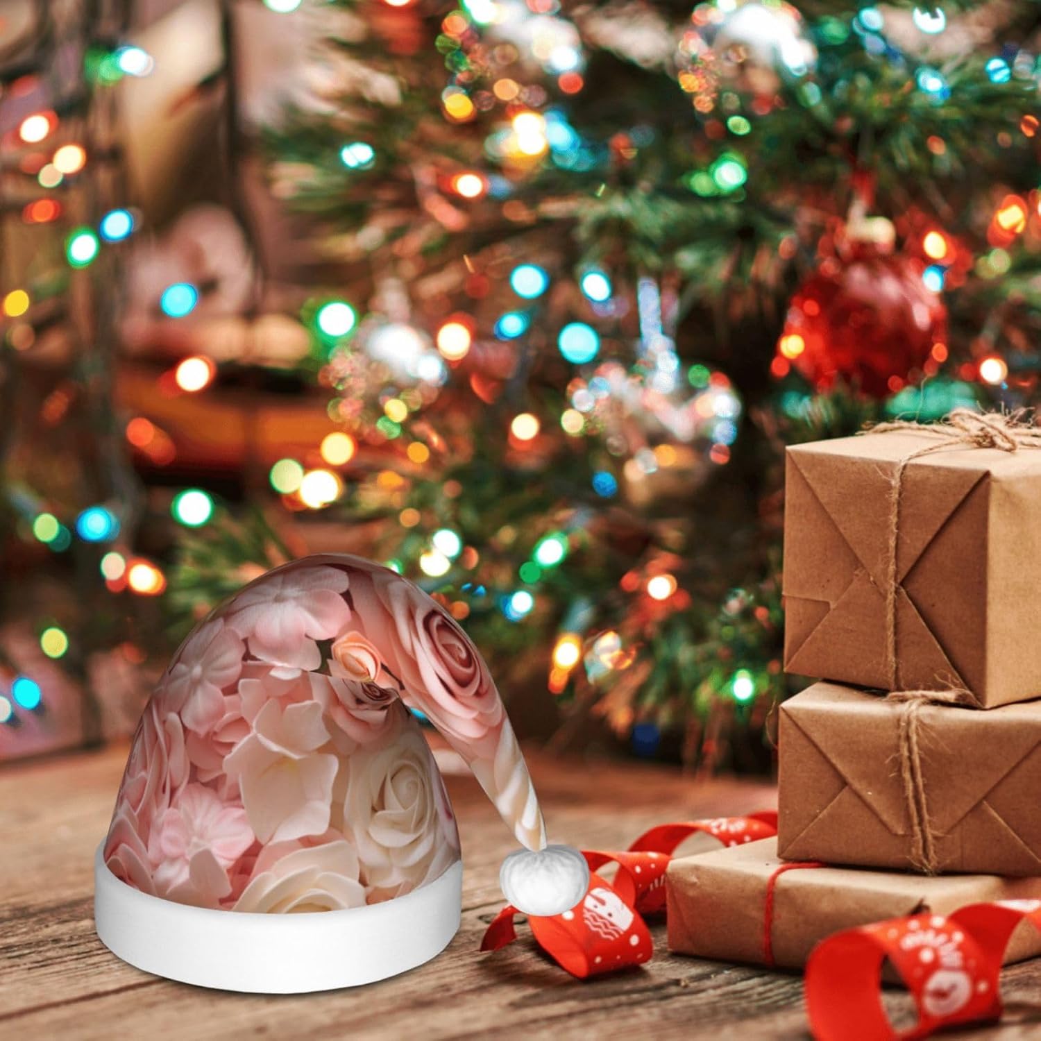 Beautiful Flower Cake3 Print Christmas Santa Hat Small Size