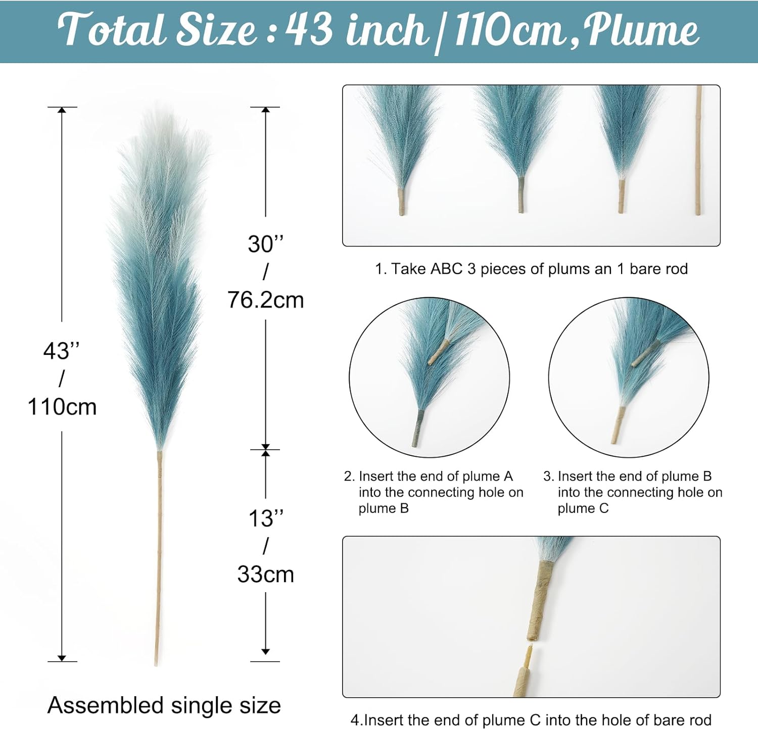 GAOMON 4pcs Gradient Blue Faux Pampas Grass Decor