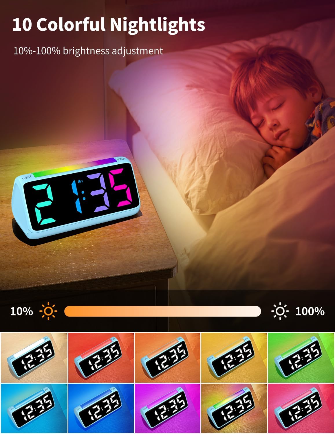 Netzu Digital Alarm Clock with RGB Night Light and Dual Alarm