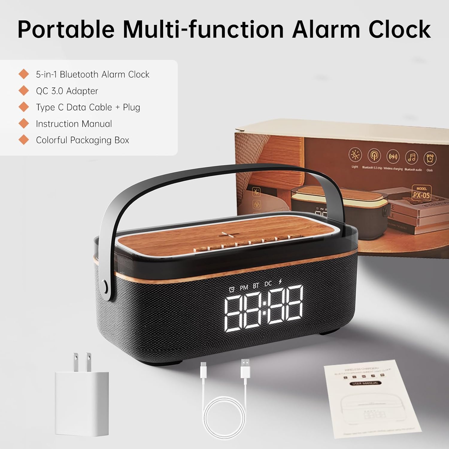 LOVME Alarm Clock with Bluetooth Speaker and Night Light