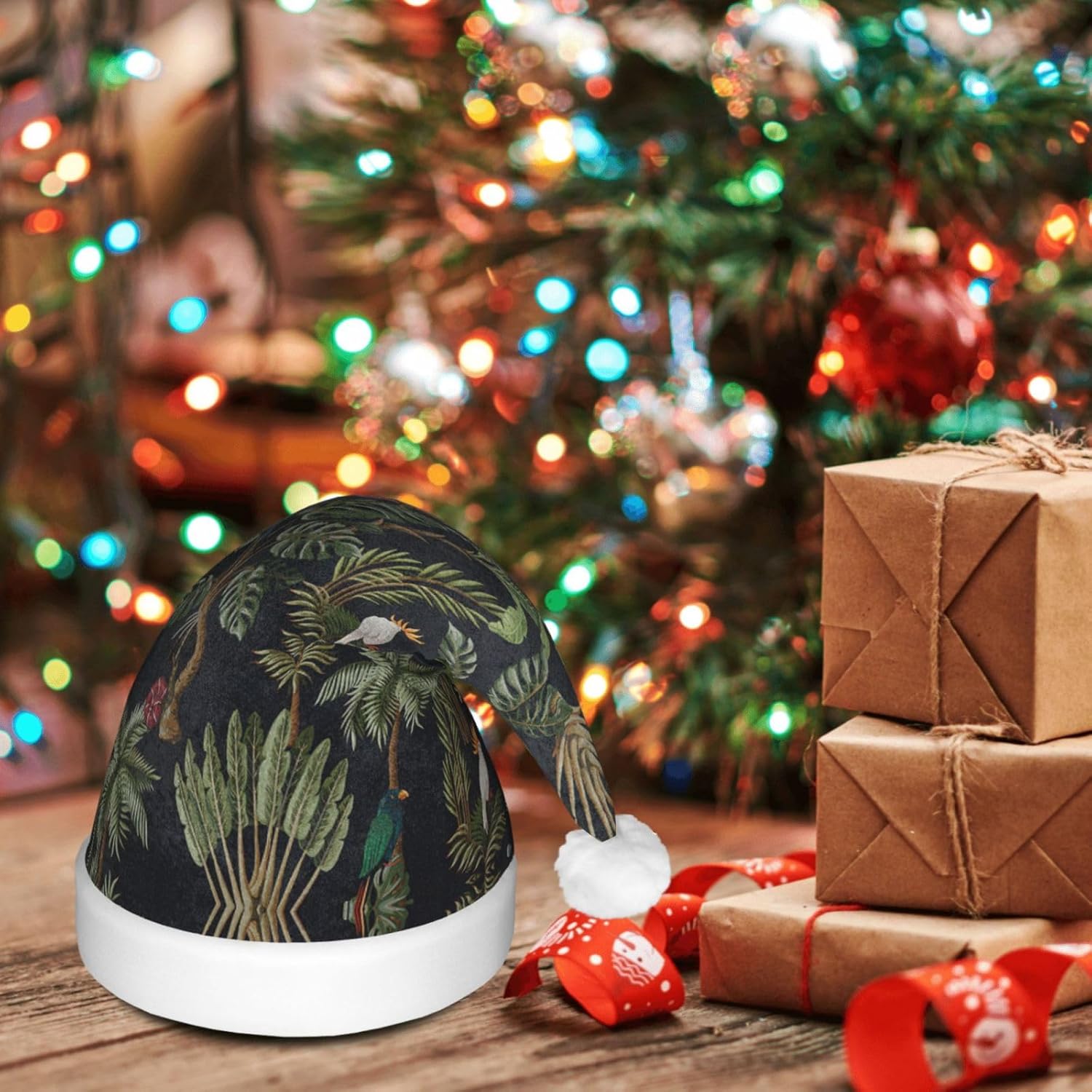 Watercolour Cactus Print LED Christmas Santa Hat For Adults