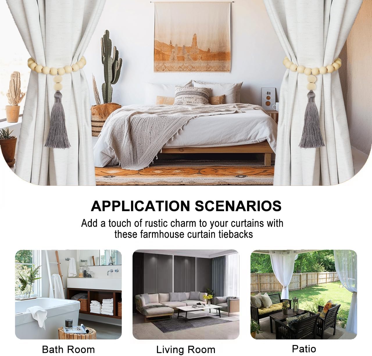 Magnetic Tassel Curtain Tiebacks - Set of 4 Grey