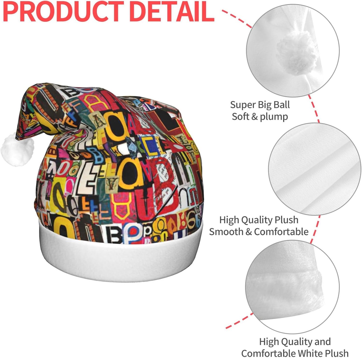 Letter Number Print Santa Hat Plush Light Up Winter Party Hat