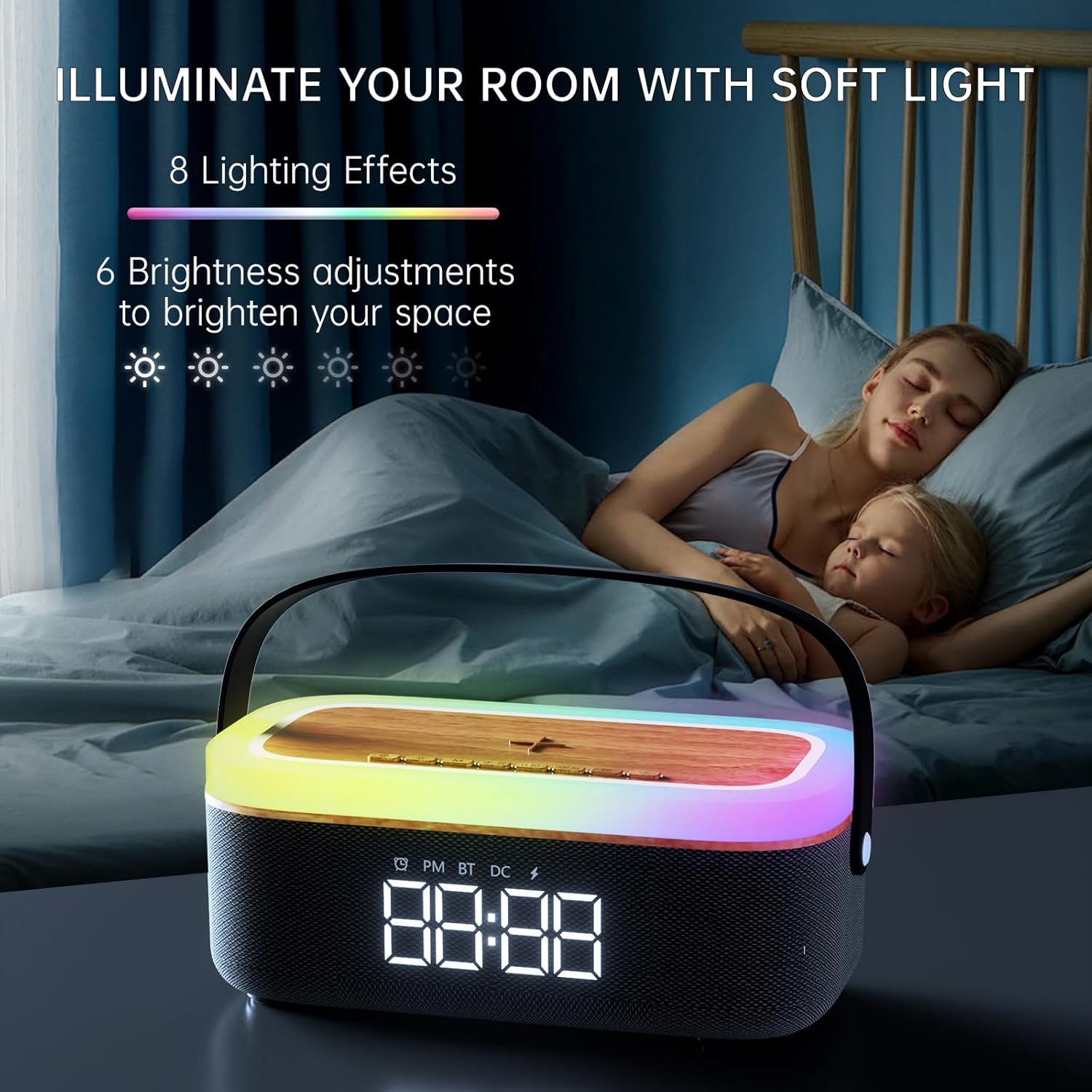 LOVME Alarm Clock with Bluetooth Speaker and Night Light