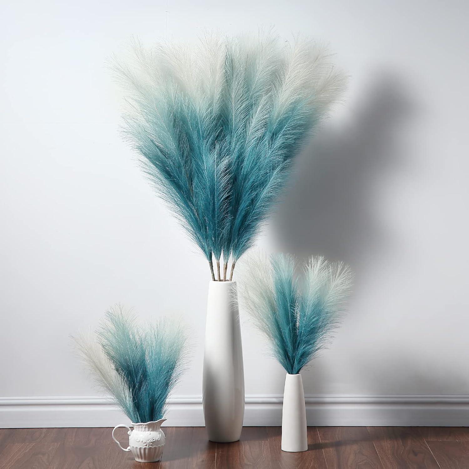 GAOMON 4pcs Gradient Blue Faux Pampas Grass Decor