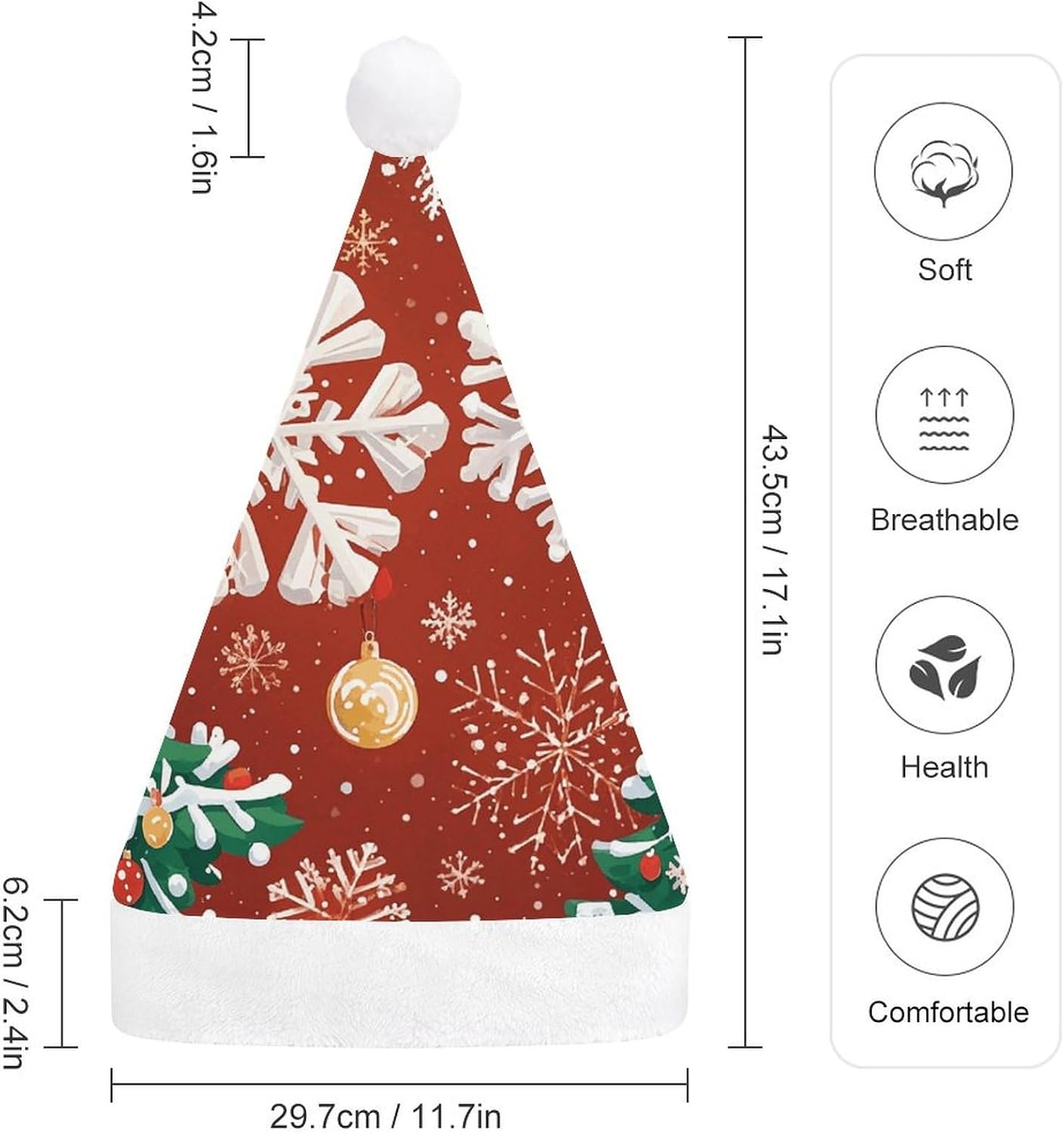 Santa Hat With Snowflakes And Christmas Trees Holiday Headwear