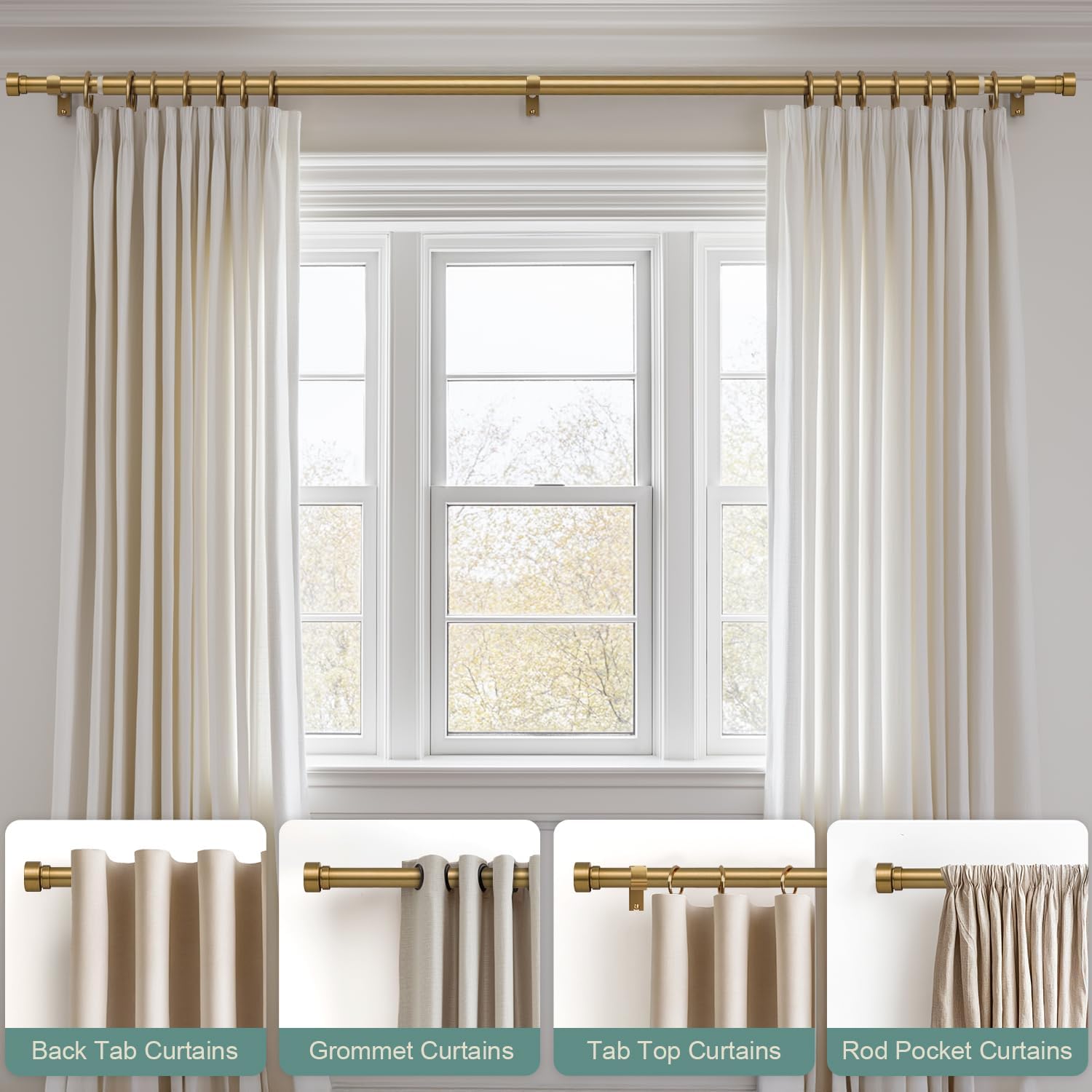 Warm Gold Brass Curtain Rod with Solid Metal Finials