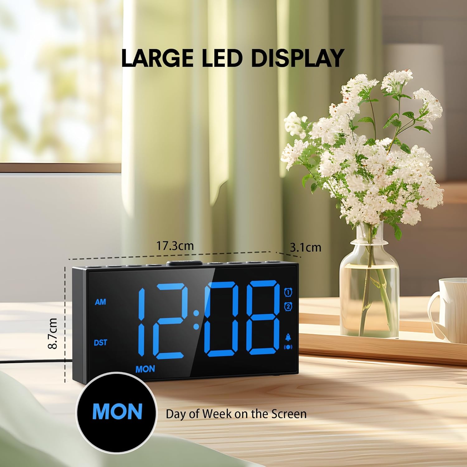 Mesqool Loud Alarm Clock with Vibration for Hearing Impaired