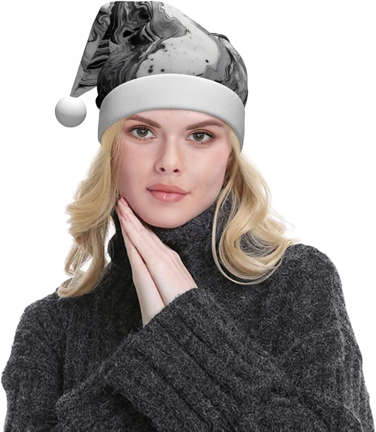 Qin Zheng Marble Texture Print Santa Hat for Women