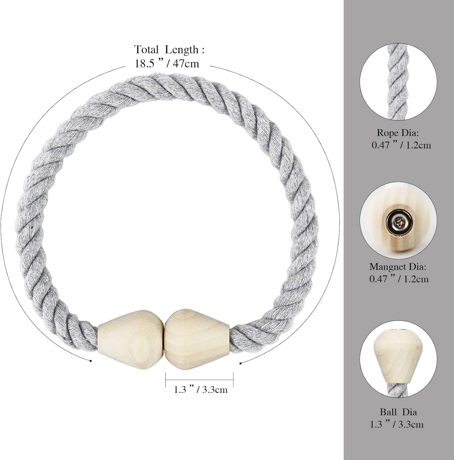 Magnetic Curtain Tiebacks 2 Pack Grey