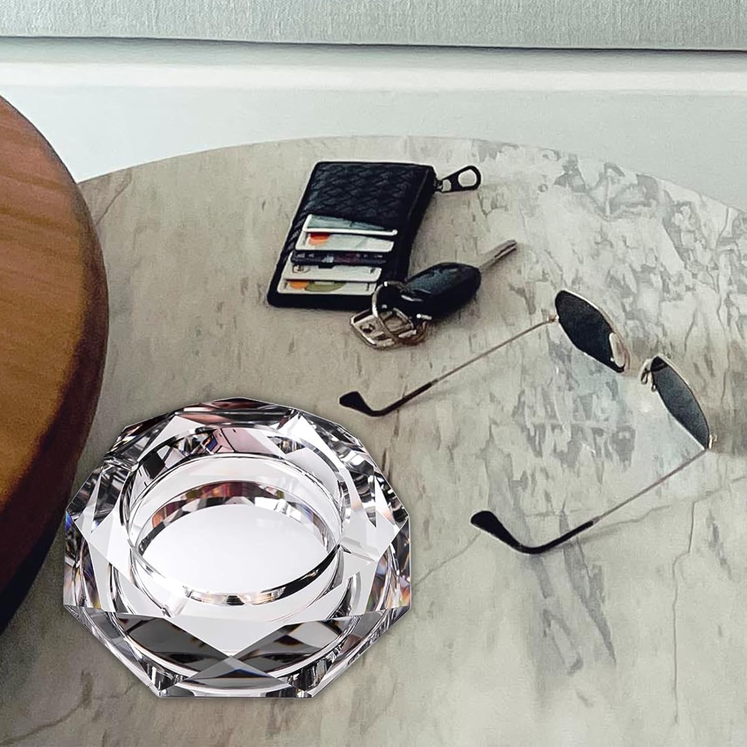Coomin Crystal Glass Ash Tray with Iridescent Finish