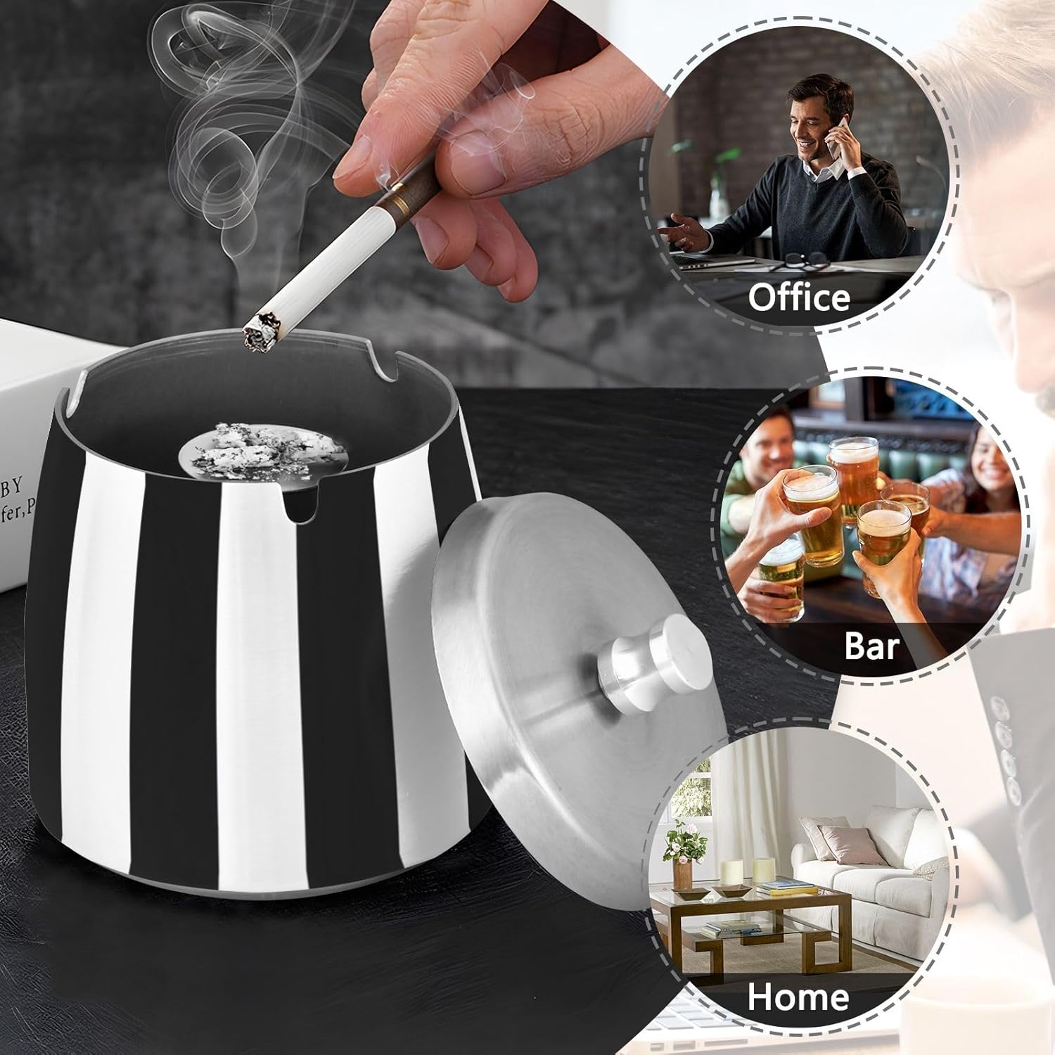 Stainless Steel Windproof Ash Tray for Outdoor Use