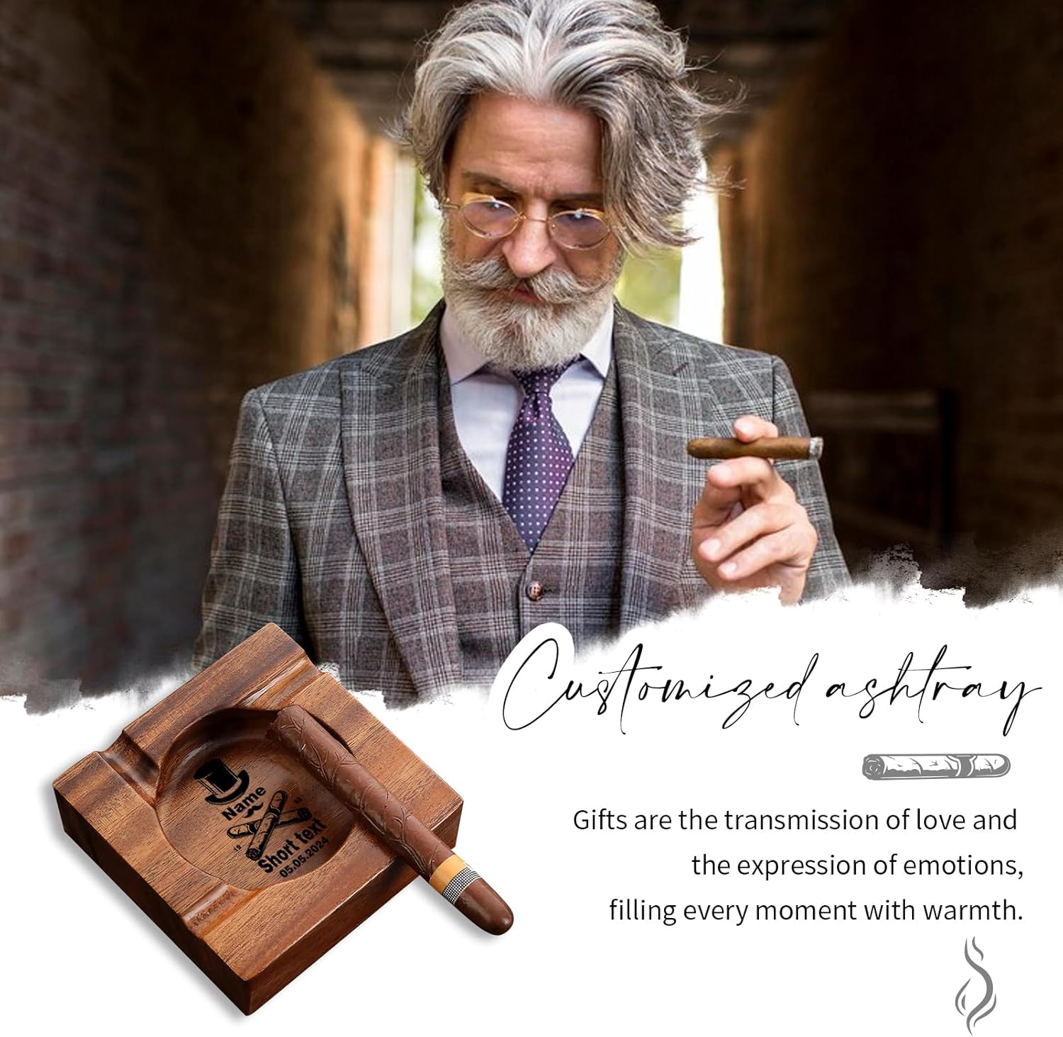 Personalized Wood Cigar Ashtray for Men