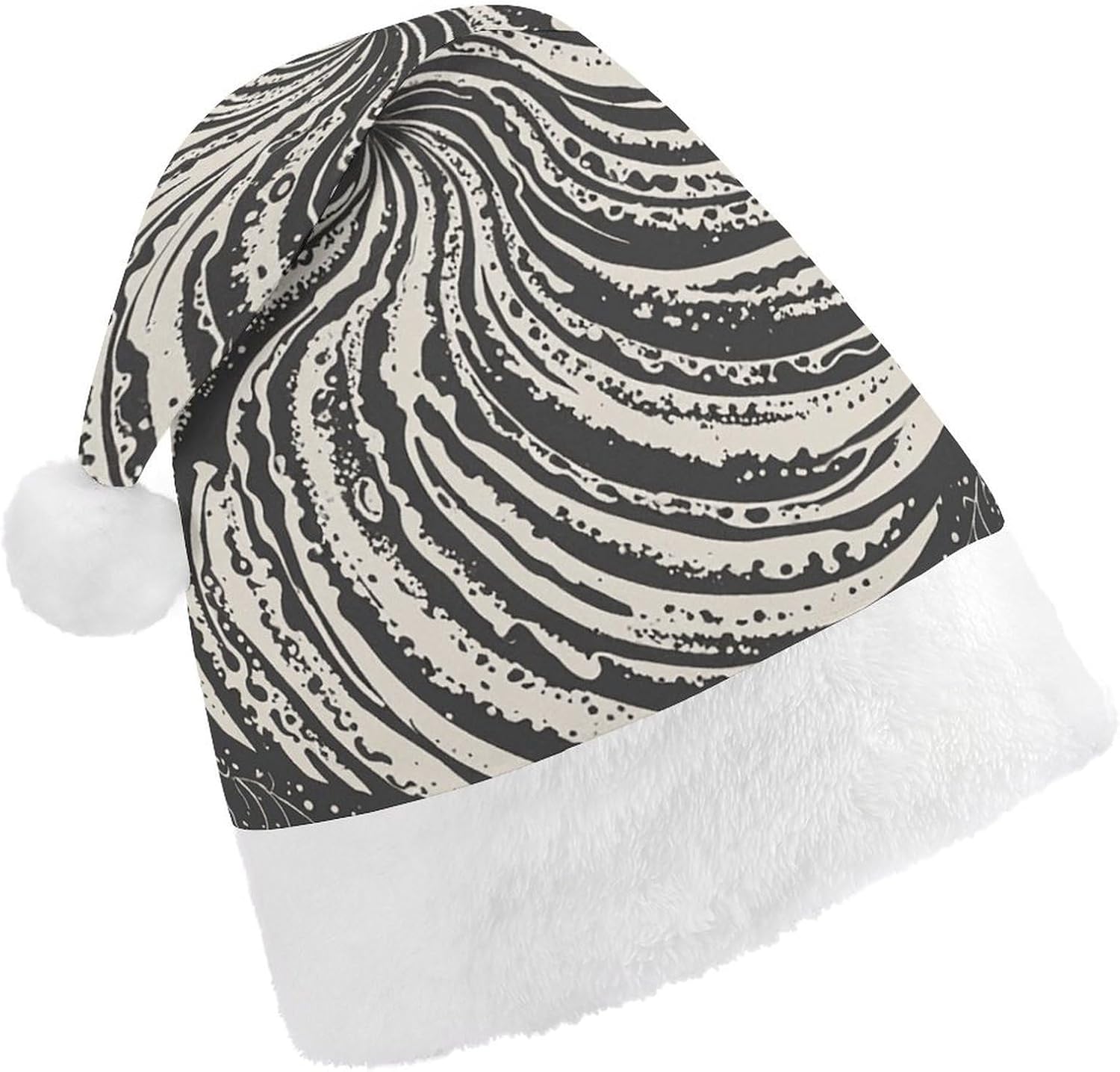 Santa Hat White Leaf Swirl Christmas Headwear for Adults
