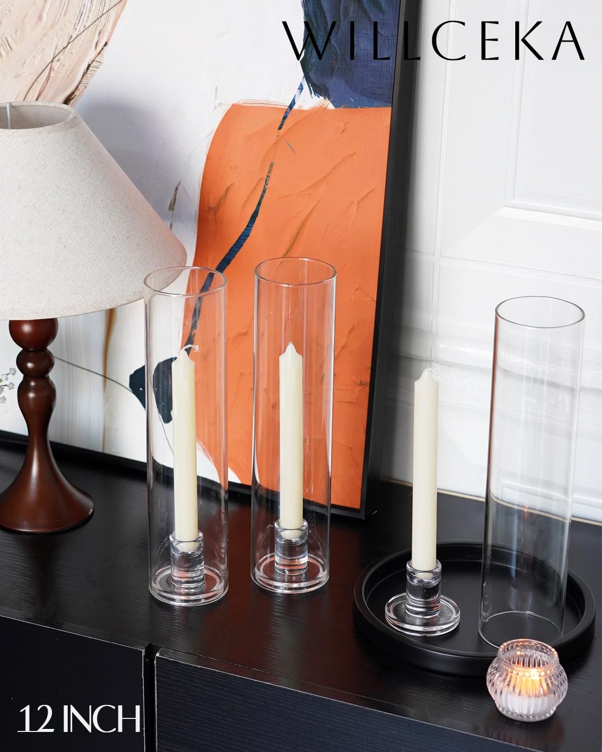 Willceka Glass Hurricane Candle Holder 6pcs 12 Inch