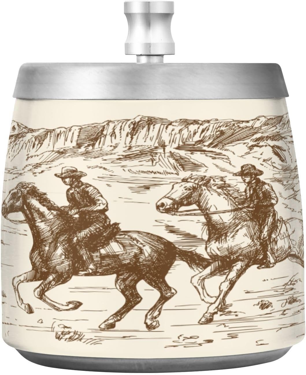 YANENDIE Western Desert Cowboy Ashtray with Lid