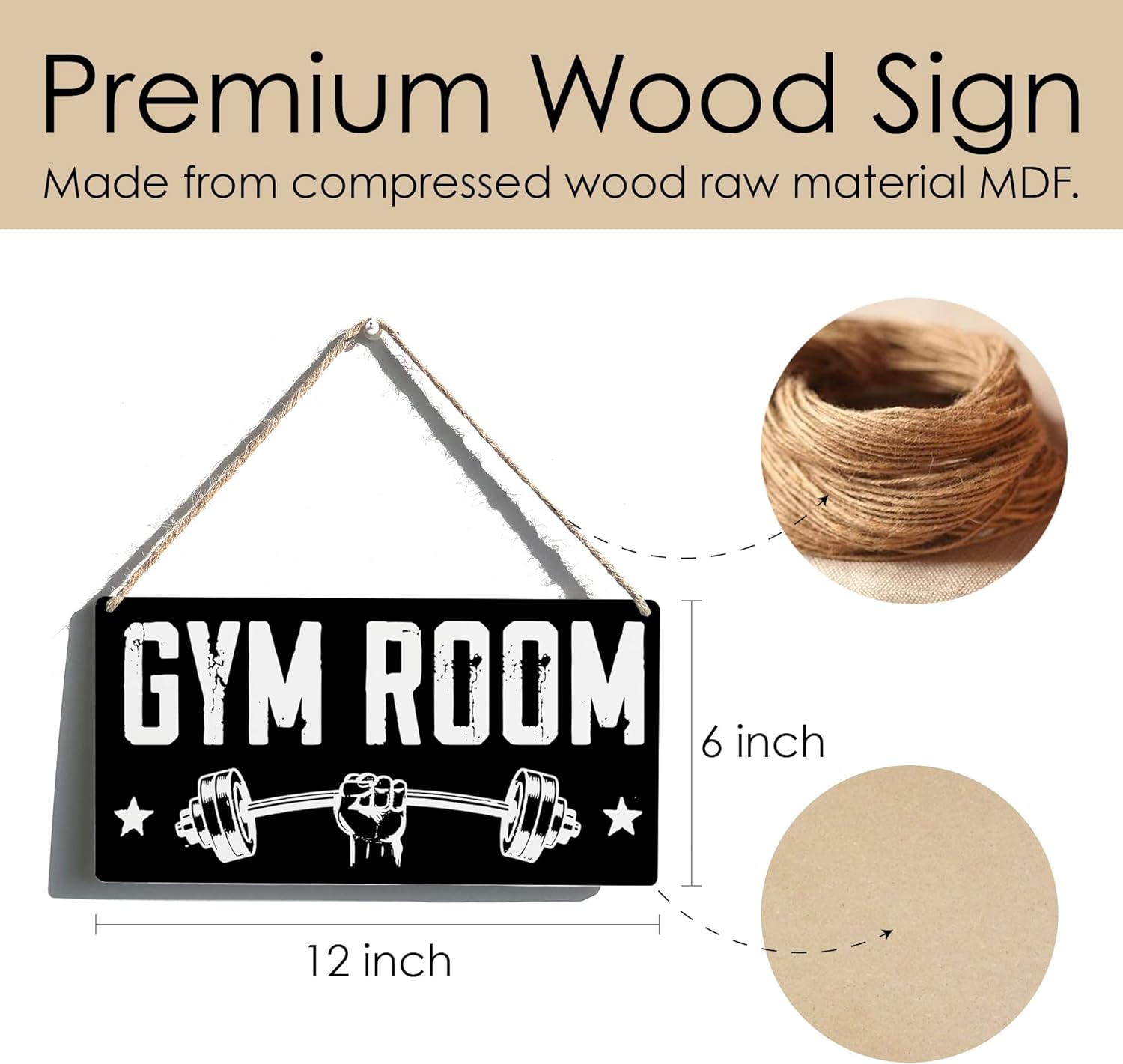 Gym Room Sign Wooden Hanging Wall Art Decor 12x6 Inches